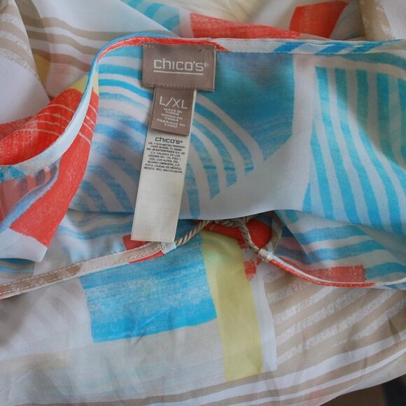 Chico's Shawl Blouse L/XL Light Multi Color with Arm Holes - Picture 3 of 3